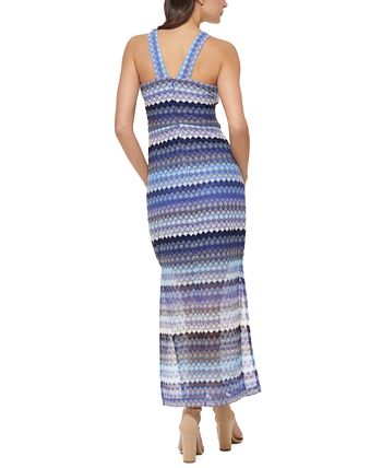 GUESS Women's Crochet Lace Halter Maxi Dress Blue Size 16