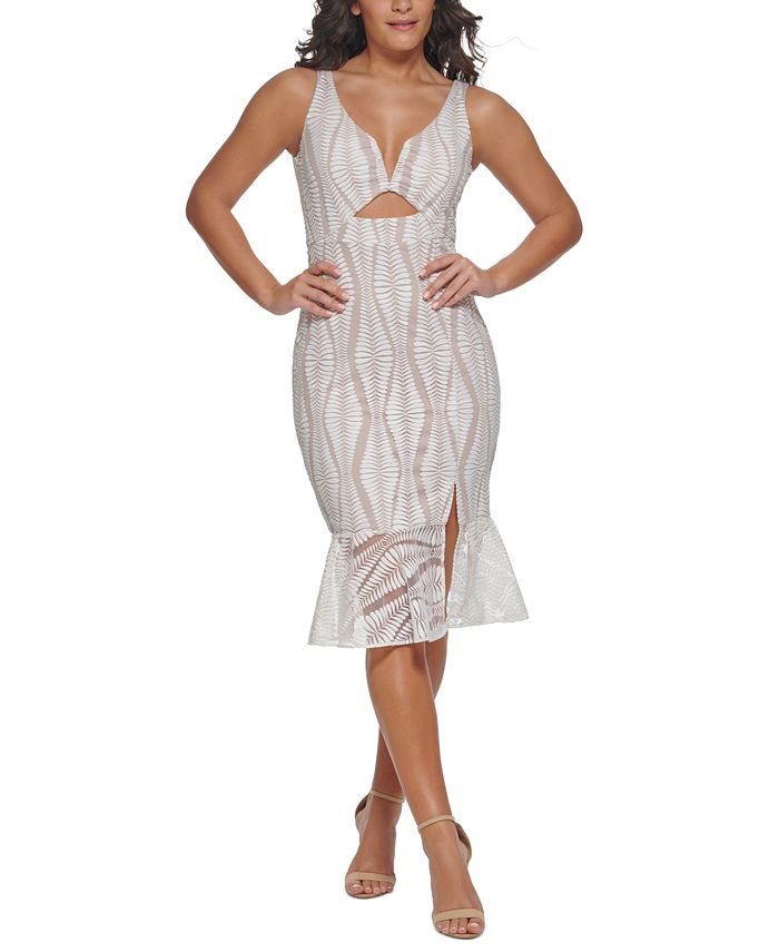 GUESS Women's Embroidered Mesh Sleeveless Sheath Dress White Size 10