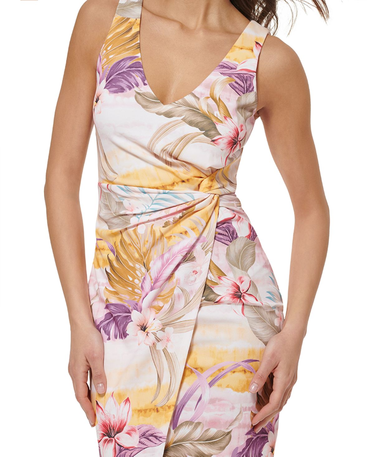 GUESS Women's Printed Knot Detail Midi Dress White Size 8