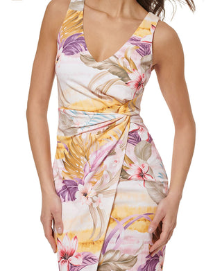 GUESS Women's Printed Knot Detail Midi Dress White Size 8