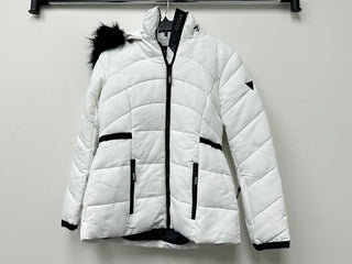 Guess Women's Faux Fur Trim Hooded Puffer Coat White Size Small