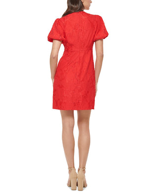 GUESS Women's Textured Puff Sleeve Dress Red Size 10