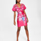 GUESS Women's Plunge Neck Puff Sleeve Dress Pink Size 2