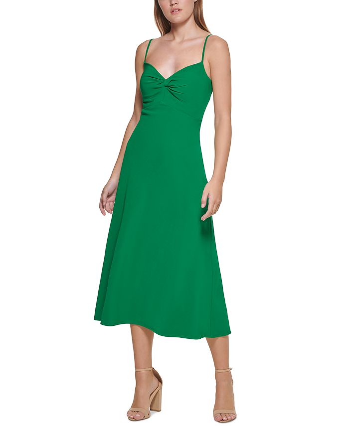 GUESS Women's Knot Front Midi Dress Green Size 8