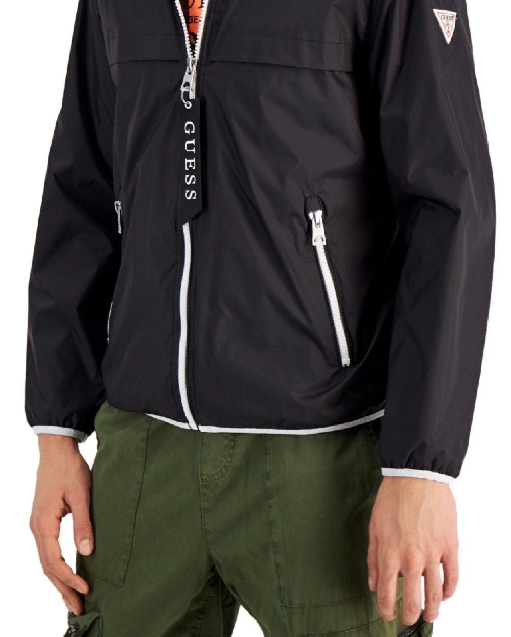 GUESS Men's Hooded Rain Jacket Black Size Small