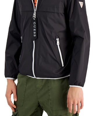 GUESS Men's Hooded Rain Jacket Black Size Small