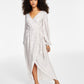 GUESS Women's Metallic Striped Faux Wrap Maxi Dress White Size 8