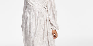 GUESS Women's Metallic Striped Faux Wrap Maxi Dress White Size 8