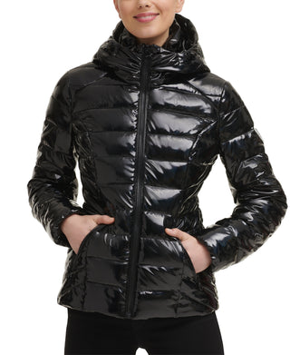 GUESS Women's Hooded Shine Puffer Coat Black Size Small