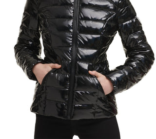 GUESS Women's Hooded Shine Puffer Coat Black Size Small