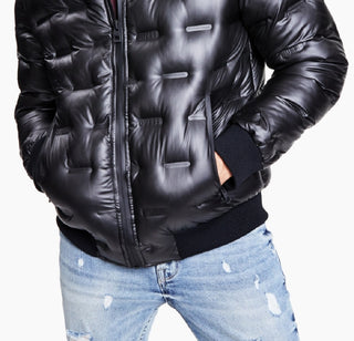GUESS Men's Stamp Quilt Puffer Bomber Jacket Black Size Medium