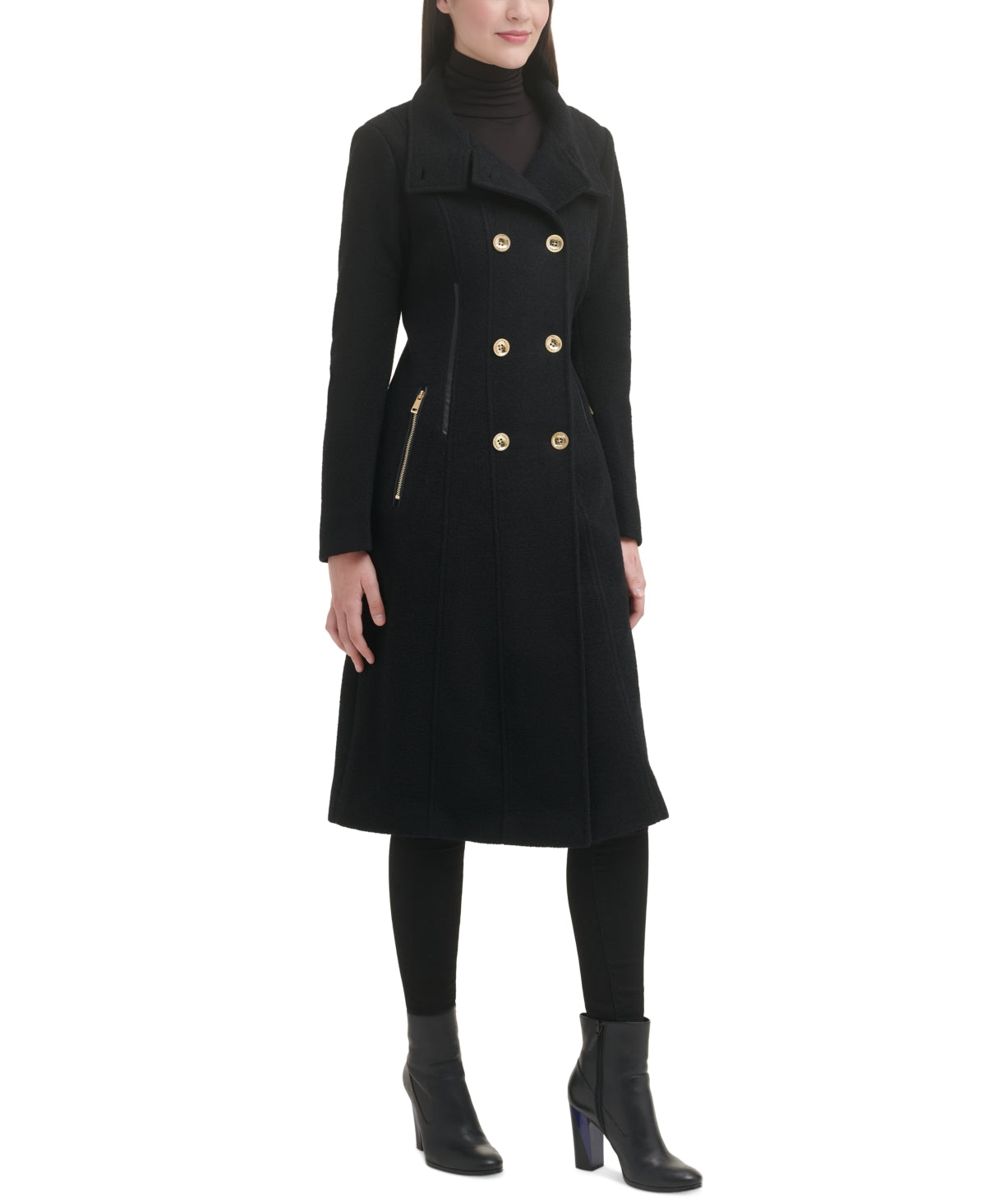 GUESS Women's Double Breasted Walker Coat Black Size Small