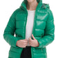 GUESS Women's High Shine Hooded Puffer Coat Green Size Medium