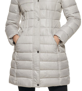 GUESS Women's High Shine Hooded Puffer Coat White Size X-Large