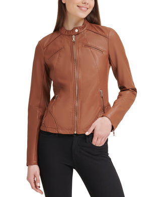 GUESS Women's Faux Leather Moto Jacket Brown Size Medium