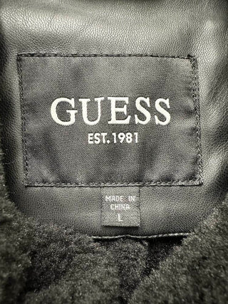 Guess Men's Long Pleather Double Breasted Coat Black Size Large