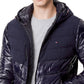 Tommy Hilfiger Men's Chevron Colorblock Hooded Puffer Jacket Blue Size Small