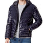 Tommy Hilfiger Men's Chevron Colorblock Hooded Puffer Jacket Blue Size Small