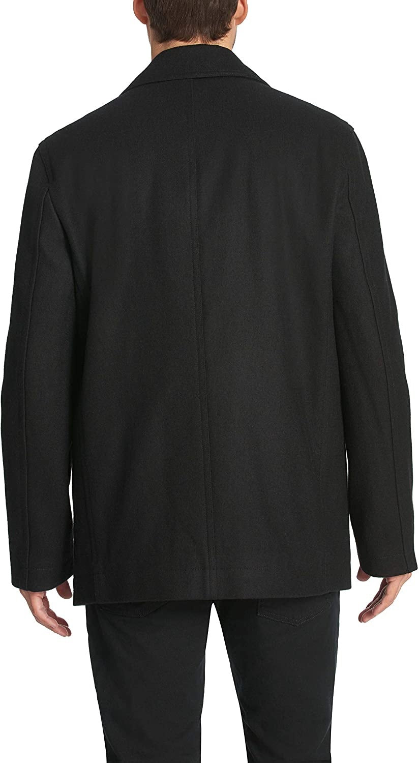 Tommy Hilfiger Men's Classic Double Breasted Peacoat with Detachable Scarf Black Size L