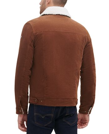 GUESS Men's Corduroy Bomber Jacket With Sherpa Collar Brown Size Large
