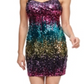 Guess Women's Sequined Color Block Sleeveless Sweetheart Neckline Short Cocktail Sheath Dress Fucsia Size 12