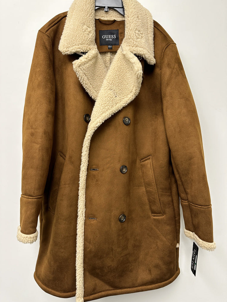 Guess Men's Faux Shearling Overcoat Brown Size Large