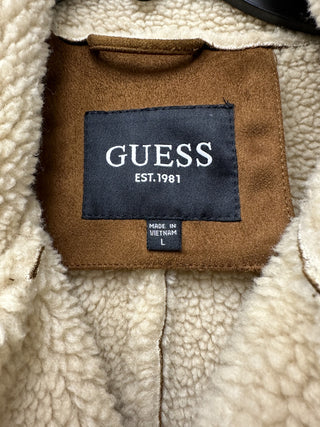 Guess Men's Faux Shearling Overcoat Brown Size Large