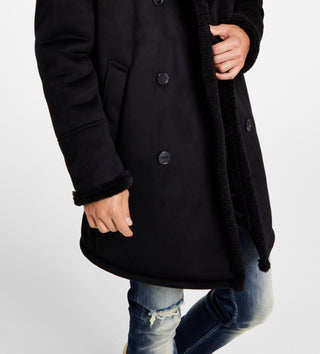GUESS Men's Faux Shearling Overcoat Black Size Large
