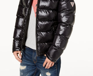 GUESS Men's Hooded Puffer Coat Black Size Medium