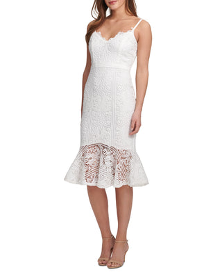 GUESS Women's Flounce Hem Lace Dress White Size 12