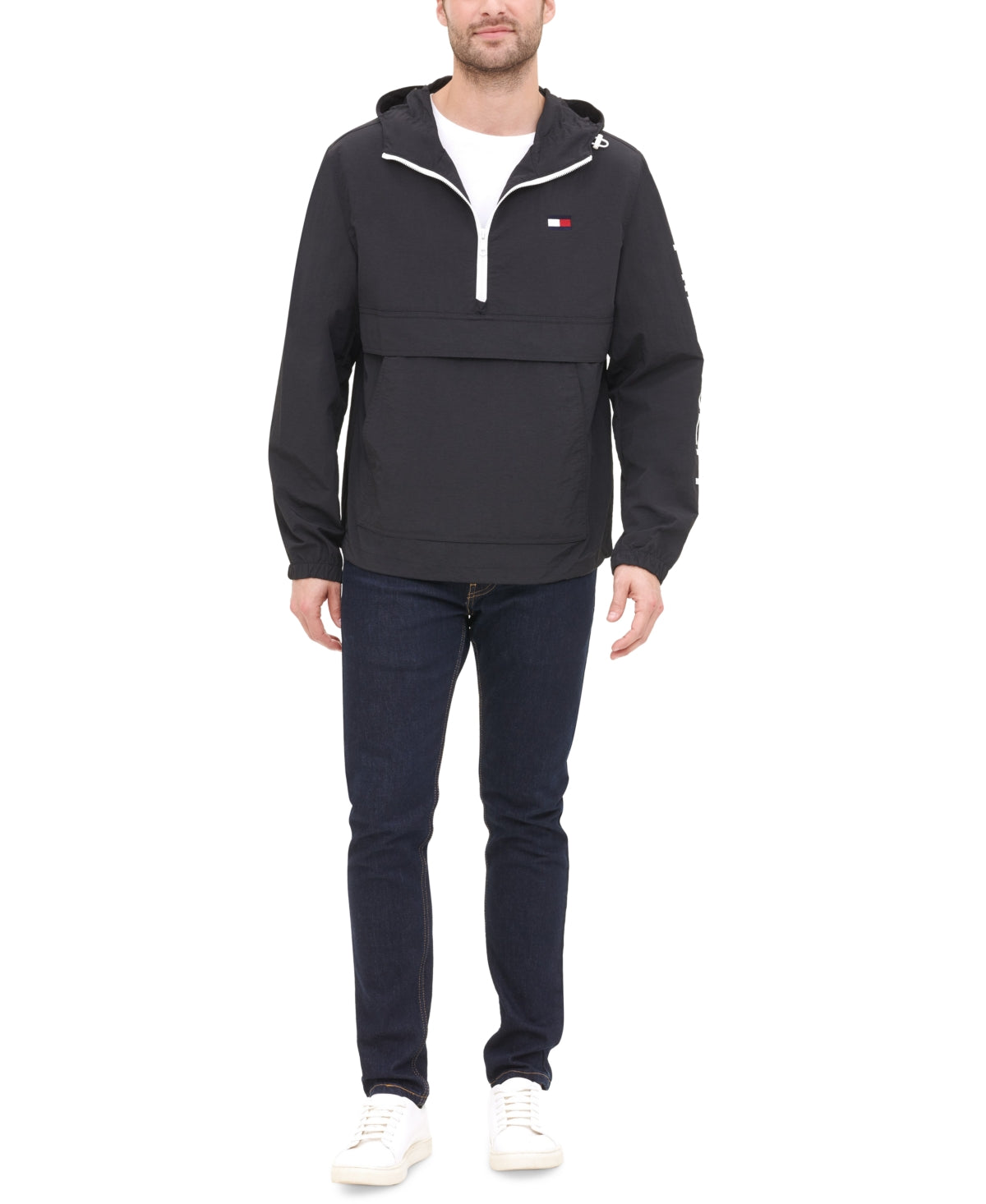 Tommy Hilfiger Men's Hooded Half Zip Jacket Black Size X-Large