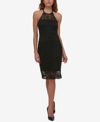 GUESS Women's Lace Illusion Halter Dress Black Size 8