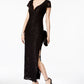 Connected Women's Sequined Lace Column Gown Black Size 6Petite