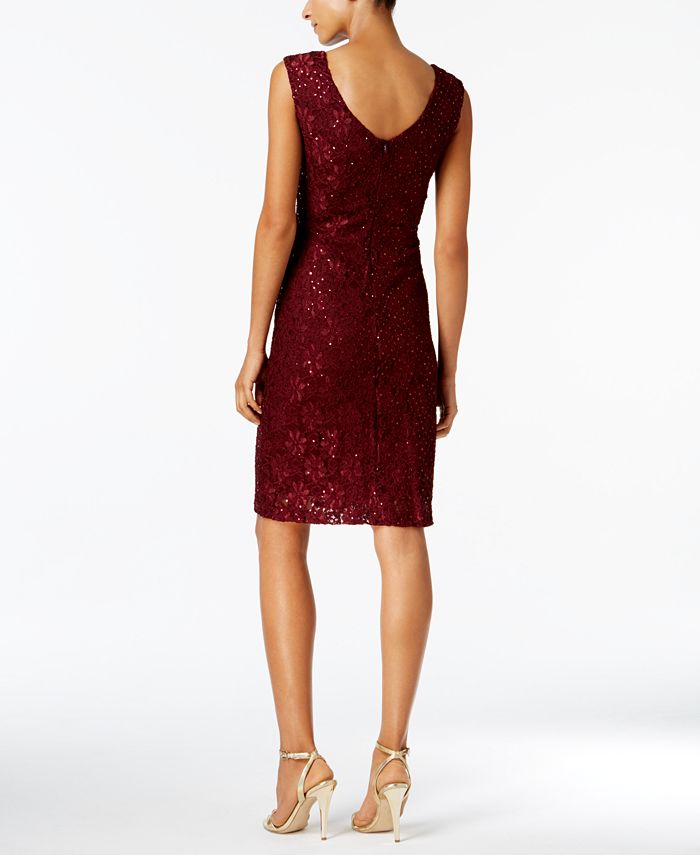 Connected Women's Sequined Lace Cutout Sheath Dress Purple Size 6