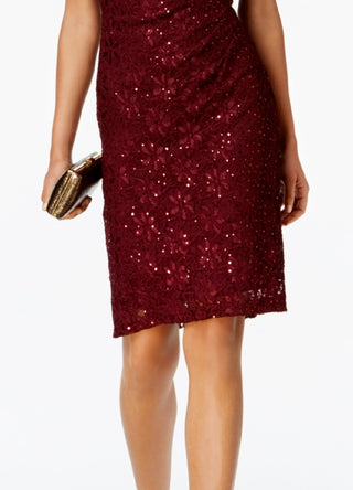 Connected Women's Sequined Lace Cutout Sheath Dress Red Size 8