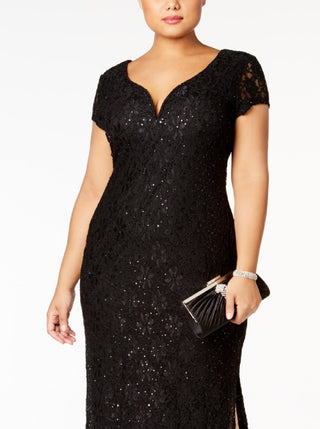 Connected Women's Sequined Lace Gown Black Size 14W
