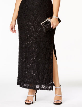 Connected Women's Sequined Lace Gown Black Size 14W