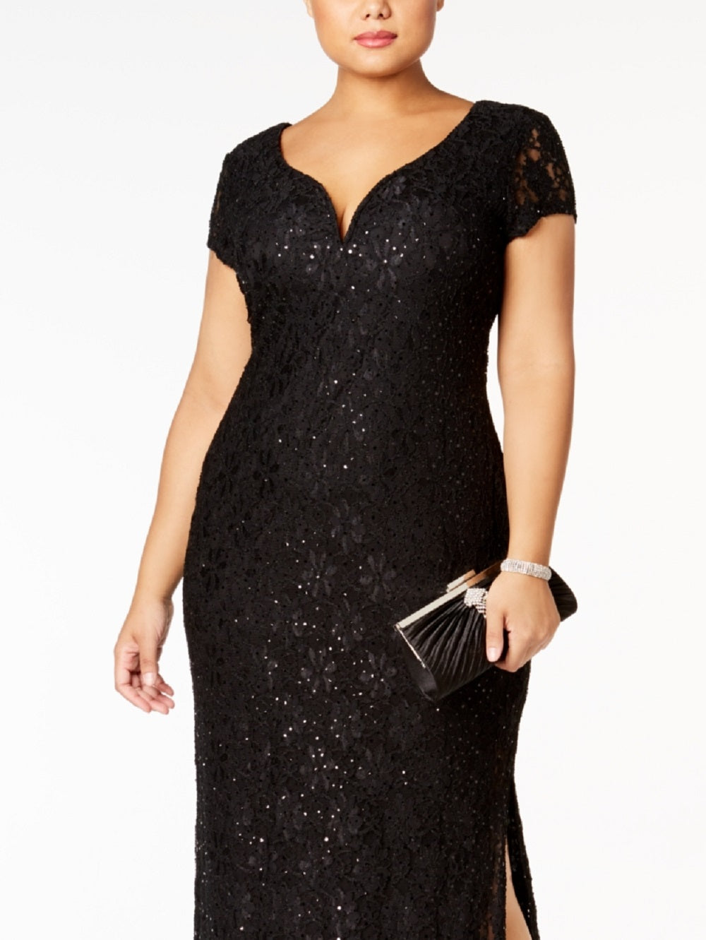 Connected Women's Sequined Lace Gown Black Size 16W