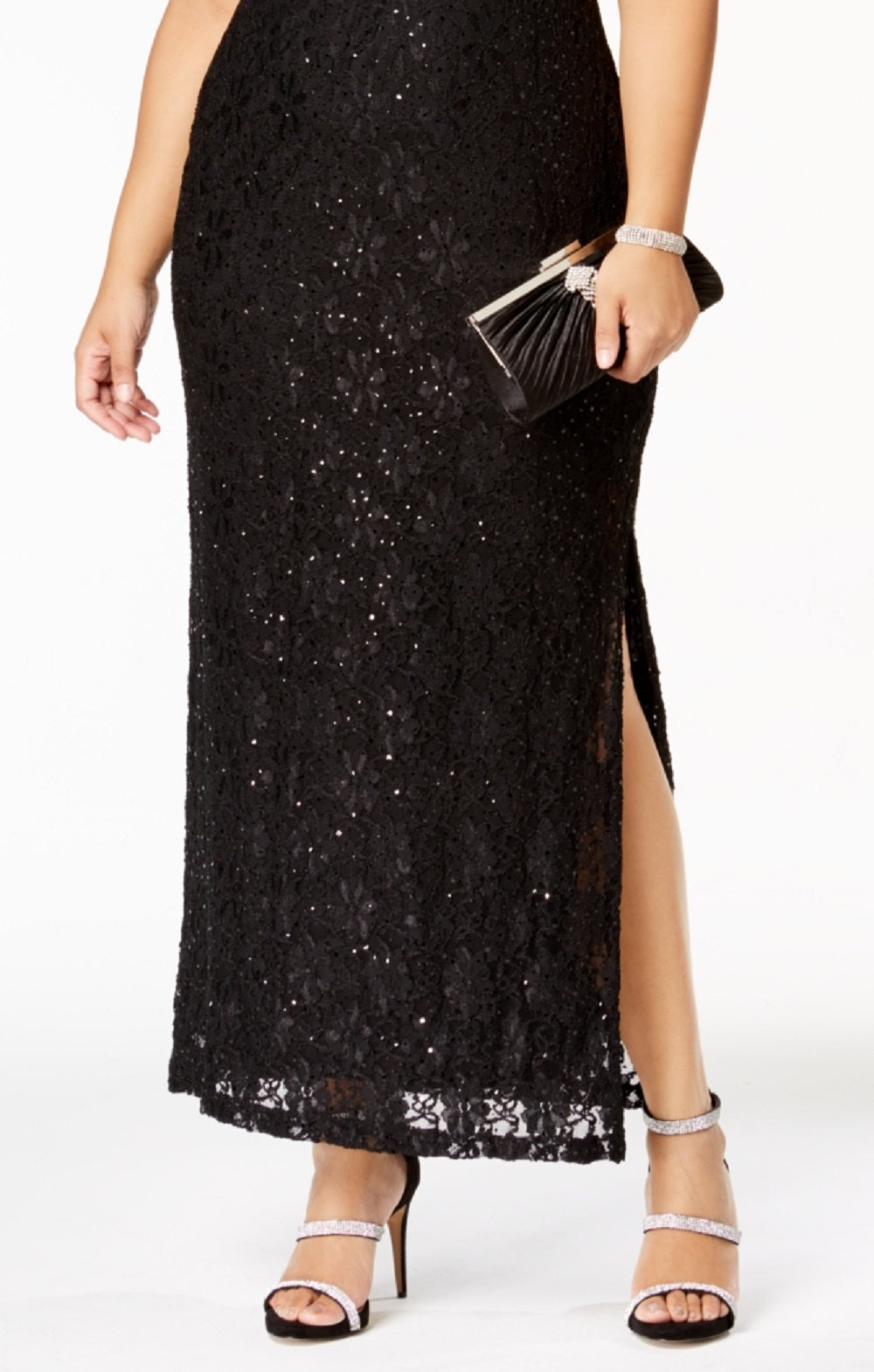 Connected Women's Sequined Lace Gown Black Size 16W