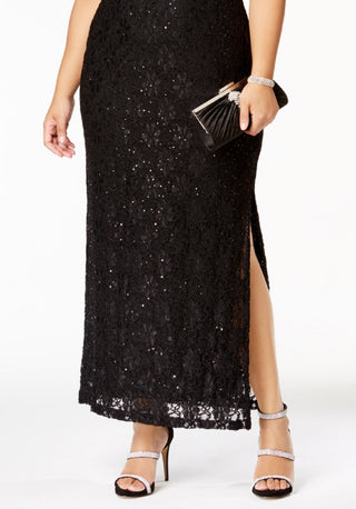 Connected Women's Sequined Lace Gown Black Size 18W