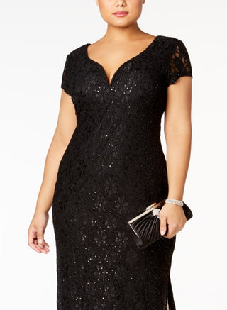 Connected Women's Sequined Lace Gown Black Size 20W