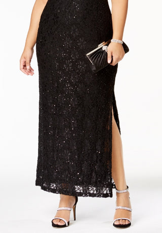 Connected Women's Sequined Lace Gown Black Size 20W