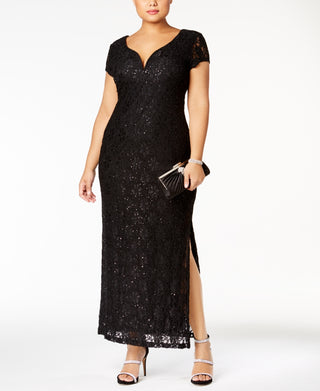 Connected Women's Sequined Lace Gown Black Size 22W