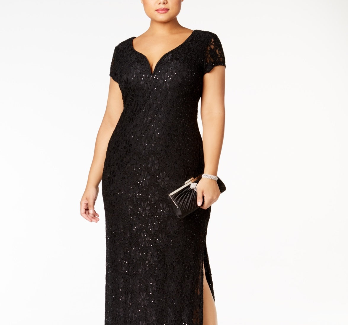 Connected Women's Sequined Lace Gown Black Size 22W