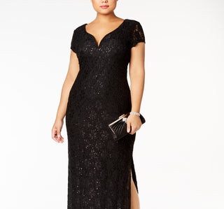 Connected Women's Sequined Lace Gown Black Size 22W