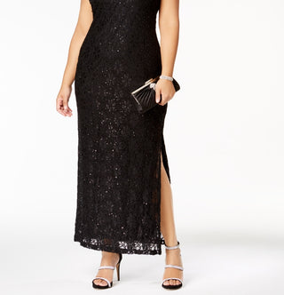 Connected Women's Sequined Lace Gown Black Size 22W