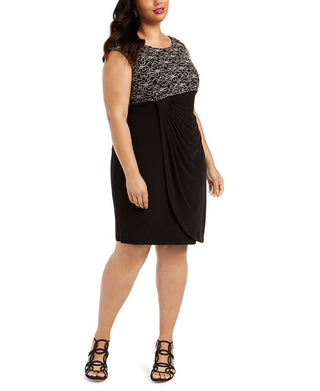 Connected Women's Plus Sequin Lace Sheath Dress Black Size 16W