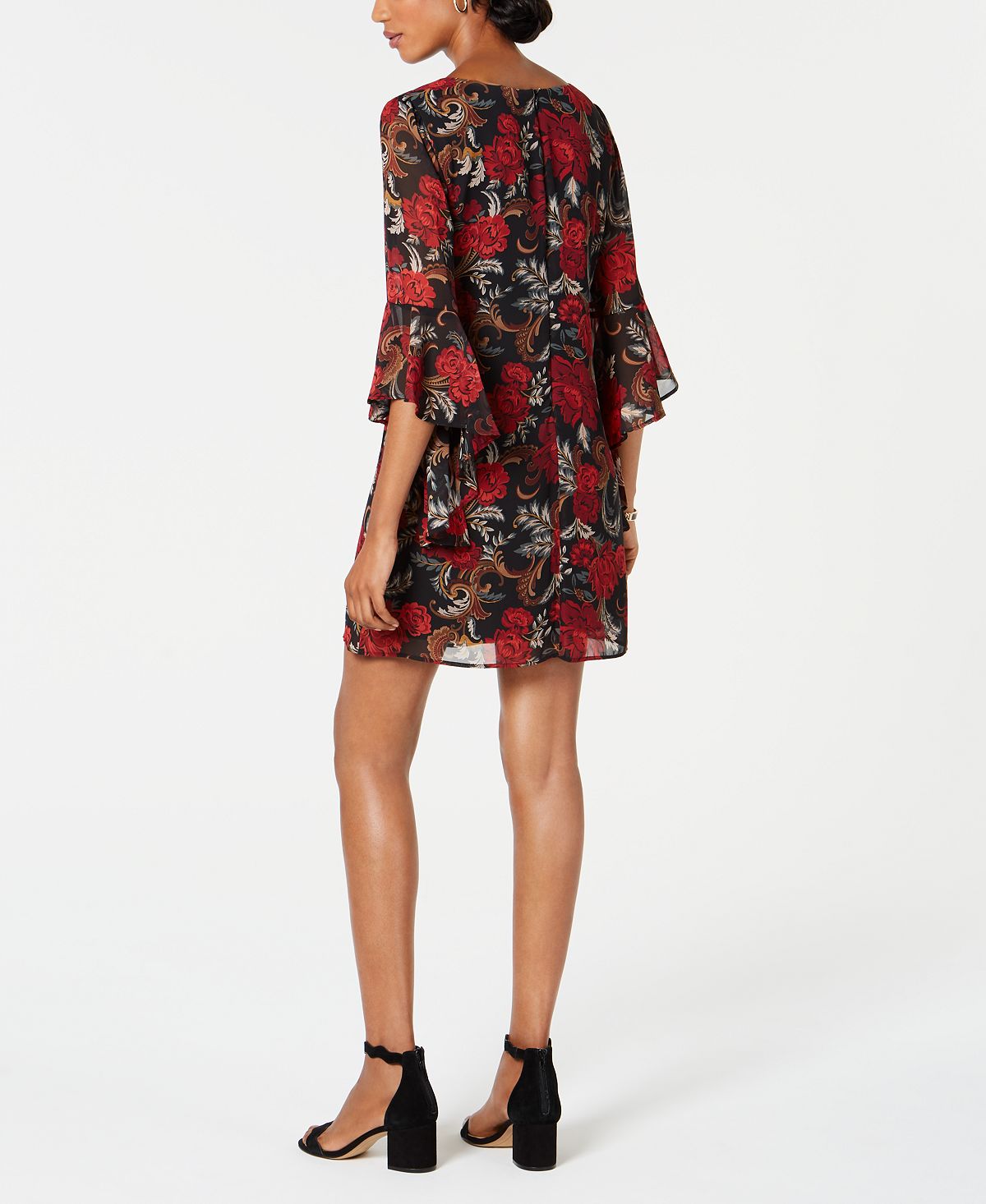 Connected Women's Bell Sleeve Mini Dress Red Size 8 Petite