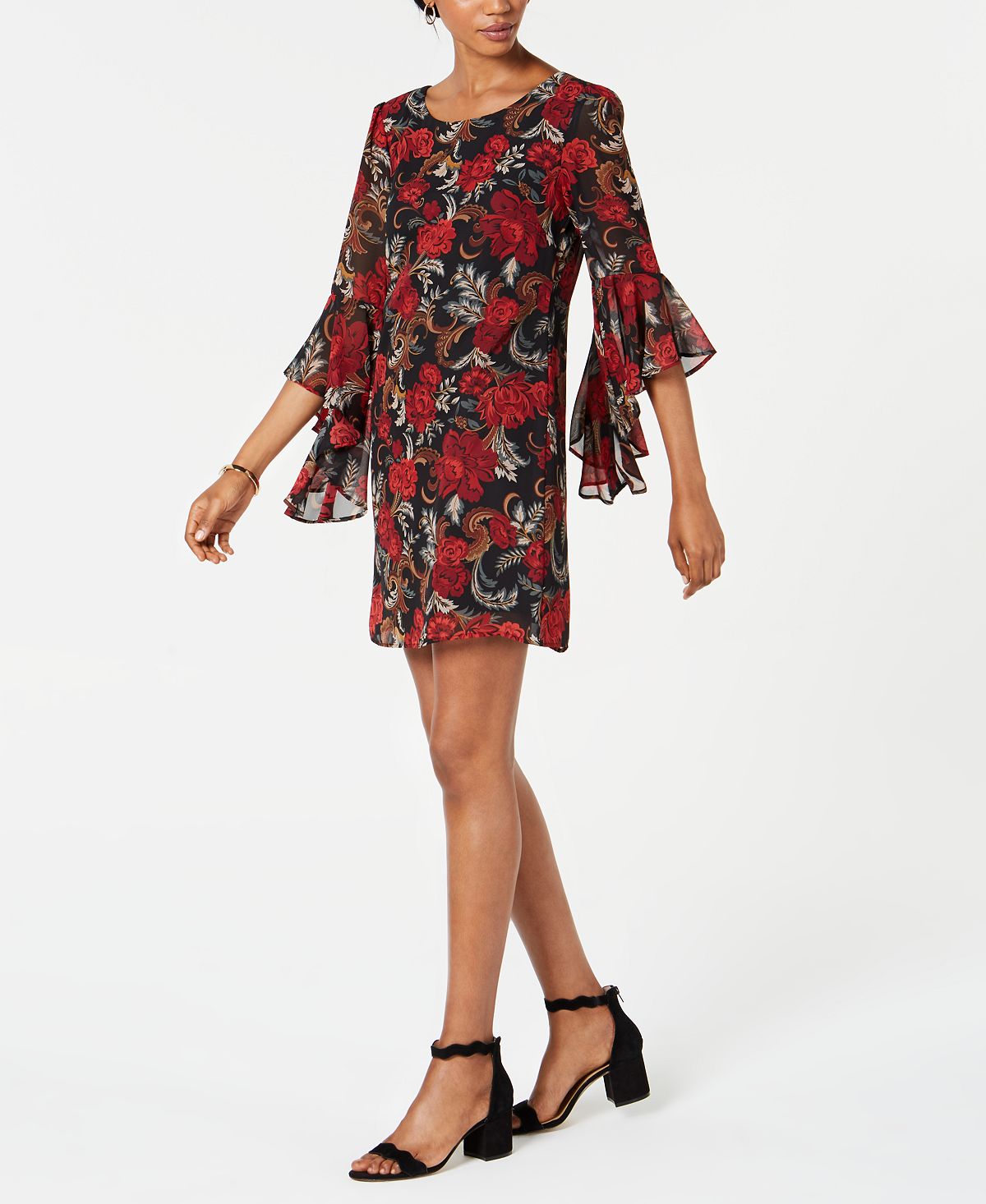 Connected Women's Bell Sleeve Mini Dress Red Size 8 Petite