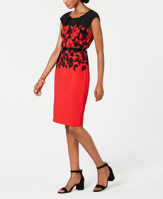 Connected Women's Belted Sheath Dress Red Size 6 Petite